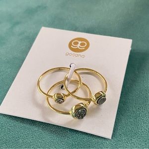 gorjana Astoria Ring Set gold with silver druzy - size 7 NWT